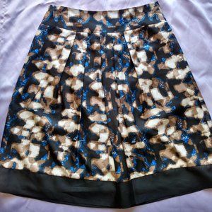 Dana Buchman Brown & Blue A-line Silk Printed Skirt